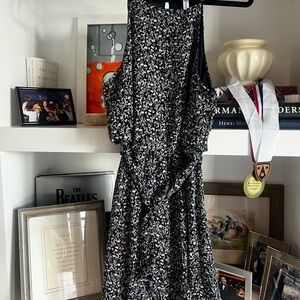 Sleeveless Black Floral Tie-Waist Dress